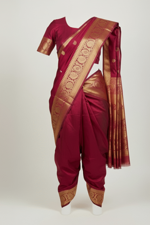 Gold Zari Pre-Stitched Nauvari Saree
